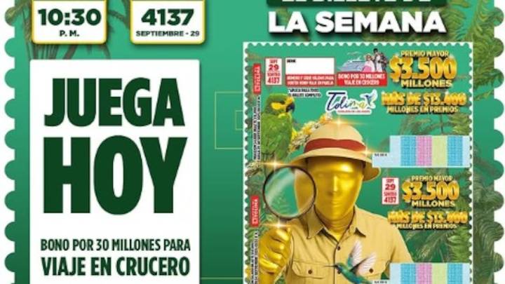 Estos son los números ganadores de la Lotería del Tolima del lunes, 29 de septiembre de 2025