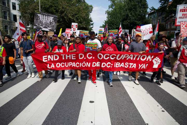 Tens of Thousands March to White House to Protest Trump’s Occupation of DC