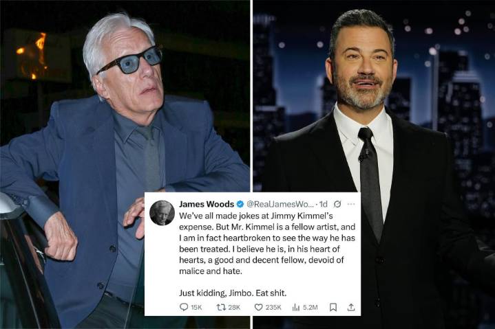 Actor James Woods bashes Jimmy Kimmel in a series of X posts