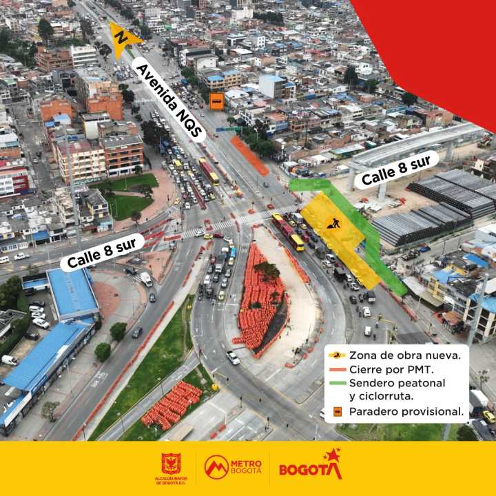 Impacto Vial por Obras del Metro en Bogotá: Cierre en la NQS con Calle 8 Sur