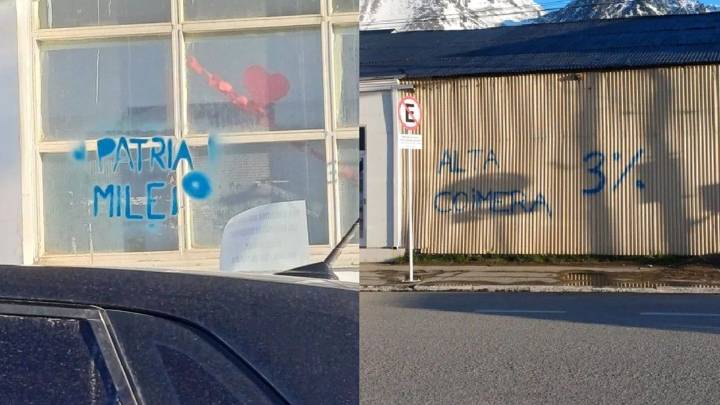 Ushuaia amaneció con carteles en rechazo a la visita del Presidente: "Patria o Milei"
