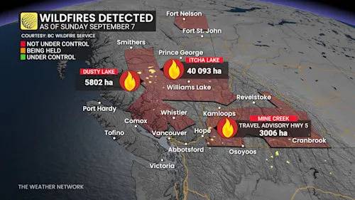 Wildfire worries rise in the West with severe storm risk in B.C., Alberta