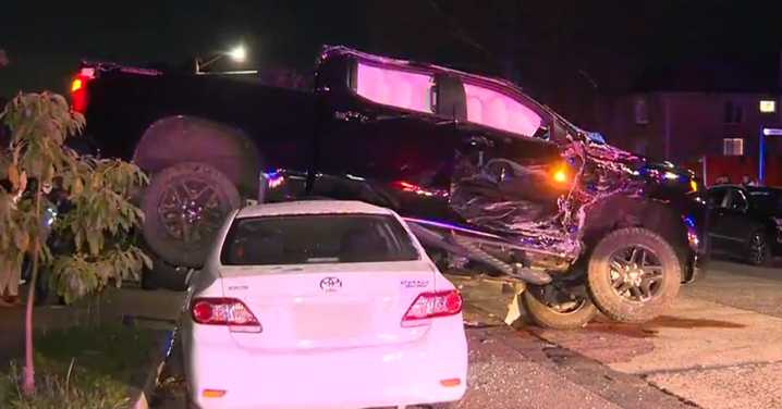 Belmore crash: SUV smashes into parked cars, lands on Toyota Corolla on Sydney street