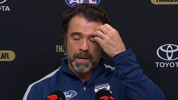 AFL Grand Final 2025: Chris Scott post-match press conference after Geelong Cats’ loss to Brisbane Lions, criticism of sub rule after Jeremy Cameron arm injury, details