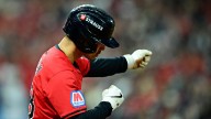 What is the STRAUSS sponsor on MLB helmets this postseason?