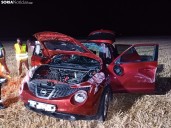 Una herida tras un aparatoso accidente de tráfico cerca de Almazán