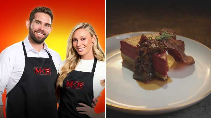 MKR Recipes Episode 3: Michael and Rielli’s Beetroot & Feta Cheesecake with Onion Chutney and Beetroot Chips