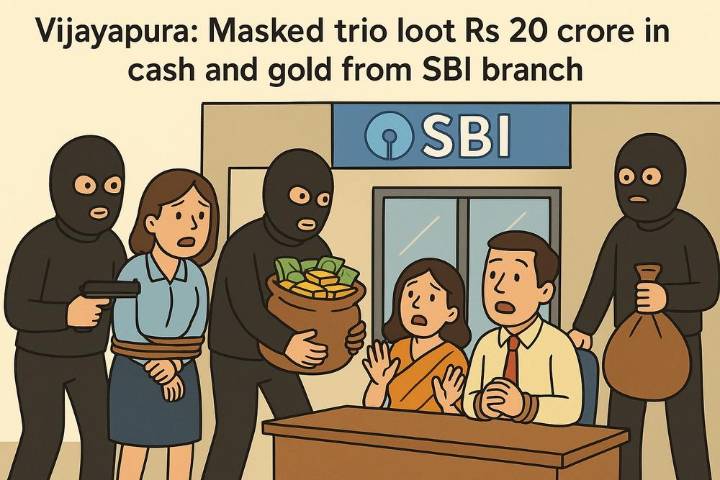 Vijayapura: Masked trio loot Rs 20 crore in cash and gold from SBI branch