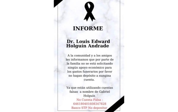 Estafan con solicitud de ayuda para médico asesinado aquí