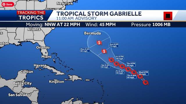 Tropical Storm Gabrielle forms in the Atlantic