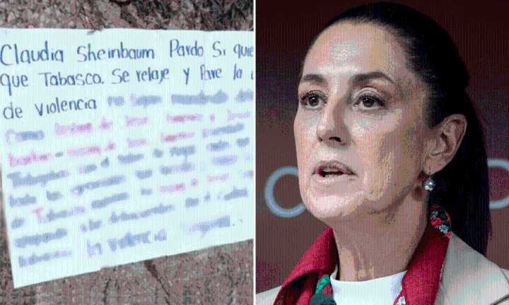 Dejan narcomanta a Claudia Sheinbaum en Tabasco: esto dice