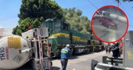 VIDEO: Difunden momento en que pipa choca tras querer ganarle el paso a tren en la vía Morelos