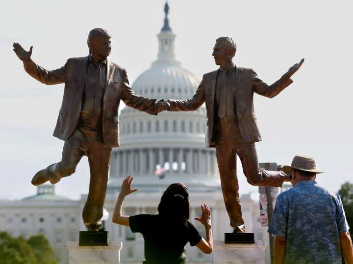 Satirical statue in DC notes ‘long-lasting bond’ between Trump, Epstein