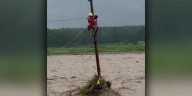 Man rescued after spending hours clinging to utility pole during India's deadly flooding