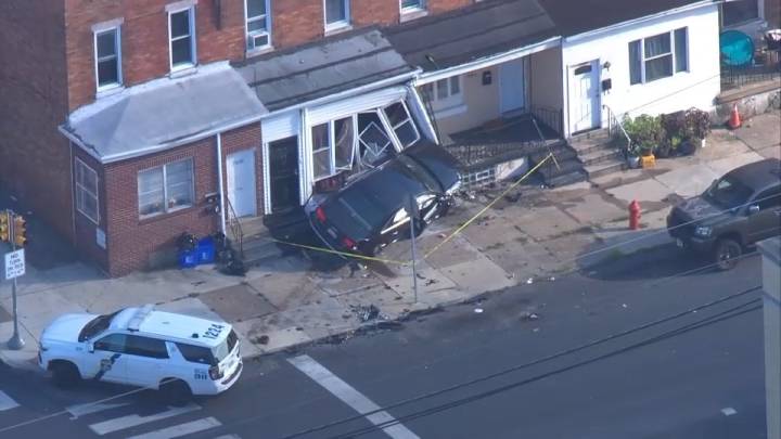 Car crashes into porch of Philly home Thursday