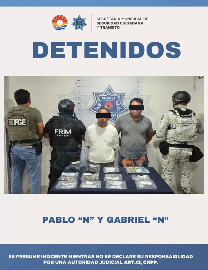 Son detenidos dos presuntos narcomenudistas en Cancún