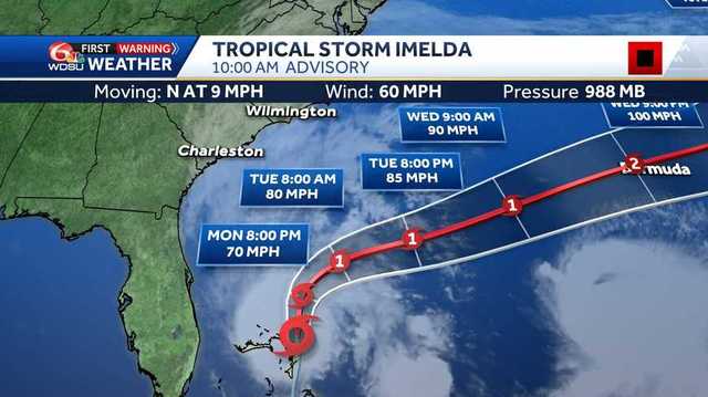Imelda soaks Bahamas; big waves for U.S.
