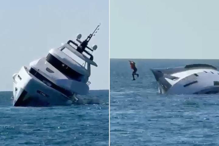 Luxury Yacht Tips Over and Sinks as Crew Jumps Overboard in Shocking Video