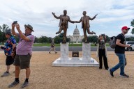 Statue of Trump holding hands with Jeffrey Epstein appears on National Mall
