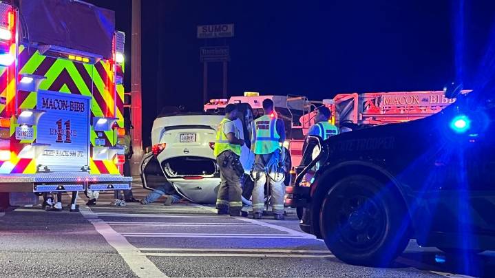 Car overturns during Macon crash, sending occupants to the hospital, GSP says
