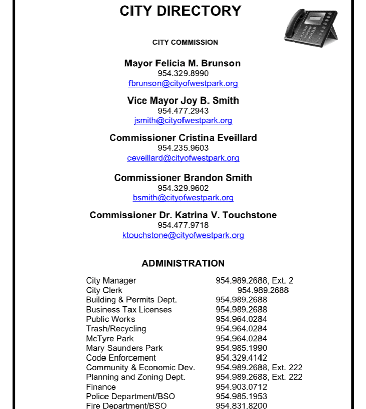 West Park City Directory