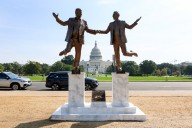 Mysterious statue of Trump and Epstein holding hands appears in Washington DC