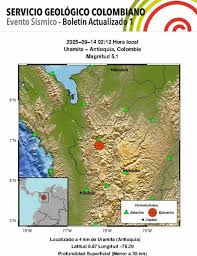 Cuatro sismos sacudieron a Uramita, Antioquia, este 14 de septiembre de 2025