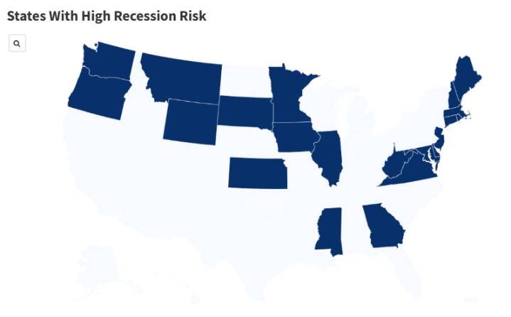 Map Shows States With High Recession Risk, According to Moody's Economist