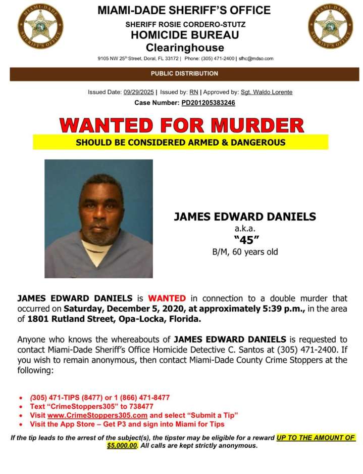 Autoridades buscan a un reo condenado por doble asesinato liberado por error en Miami