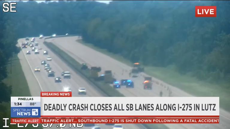 I-275 southbound lanes closed in Lutz after fatal crash