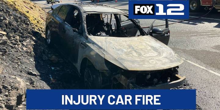 2 hurt after car catches fire on Hwy 26 near Oregon Zoo