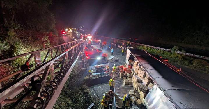 Overturned tractor-trailer shuts down I-95 south, injures driver in Harford County