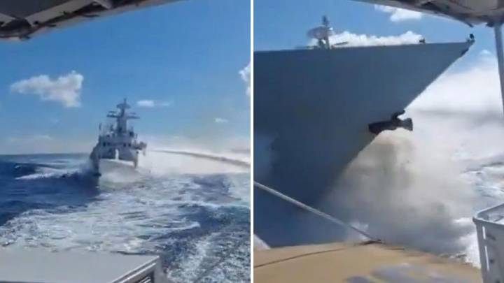 Chinese navy and Coast Guard vessels crash during high-speed pursuit of Philippine ship in South China sea