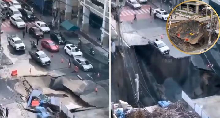 Socavón de 50 metros causa caos en Bangkok frente a hospital 
