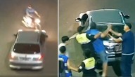 Motociclista es chocado, ataca al otro conductor y le rompe la luneta del auto a puñetazos (video)