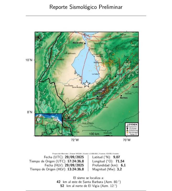 Sismos en Santa Bárbara del Zulia y Carora se registraron este lunes 29 de septiembre