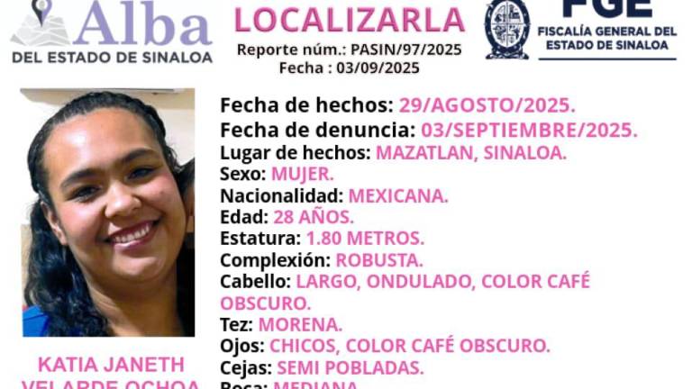 Reportan desaparición de Katia Janeth en Mazatlán