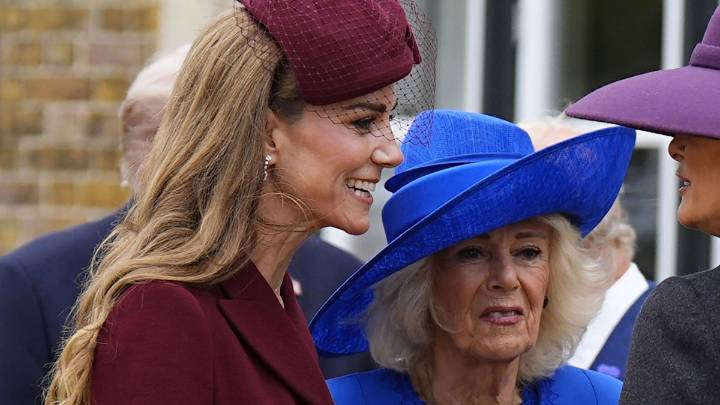 Watch the moment Queen Camilla nudges Kate Middleton during state visit