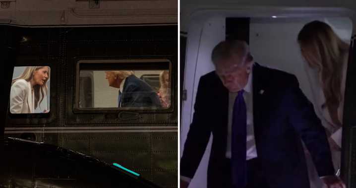 Gestos de mano y miradas: captan tensa conversación entre Trump y Melania al bajar de avión en EEUU