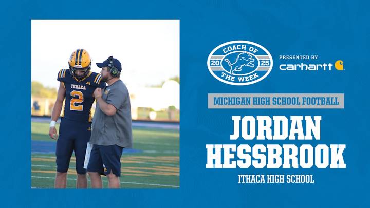 Jordan Hessbrook of Ithaca High School Named the Detroit Lions High School Football Coach of the Week
