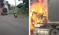 Encapuchados de Cali queman dos tractomulas y roban una moto
