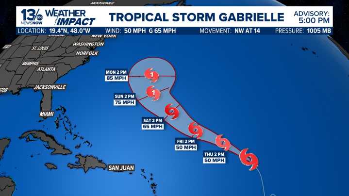 Tropical Storm Gabrielle forms, expected to become a hurricane
