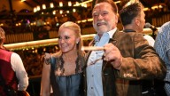 Schwarzenegger directs a band in a beer tent at Munich’s Oktoberfest