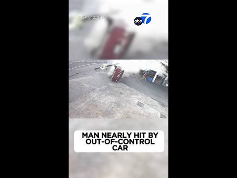Man narrowly hit by out-of-control car at gas station