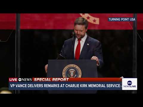 Vice President JD Vance speaks at Charlie Kirk memorial service