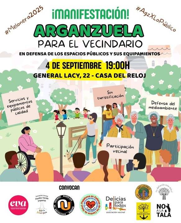 Vecinos de Arganzuela se manifiestan en las Fiestas de la Melonera para exigir más equipamientos públicos