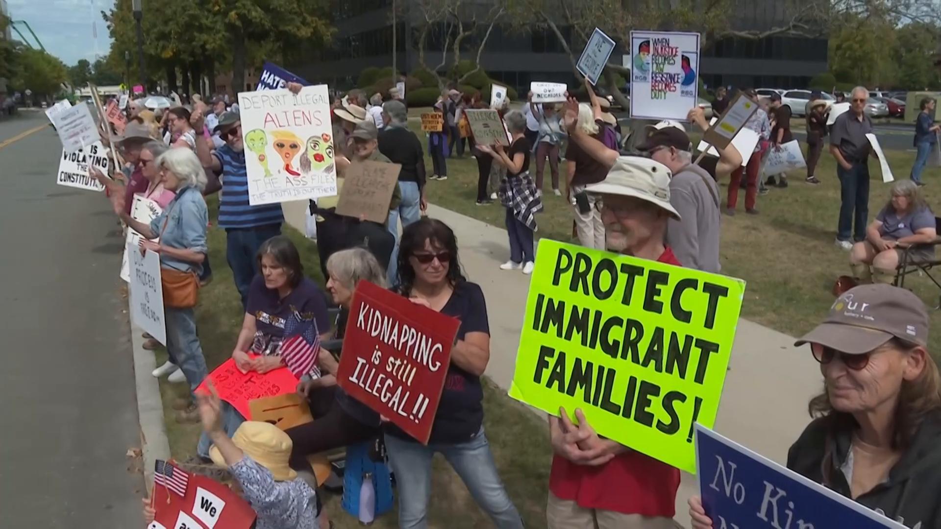 Hundreds protest outside ICE facility in Massachusetts over growing immigration crackdown