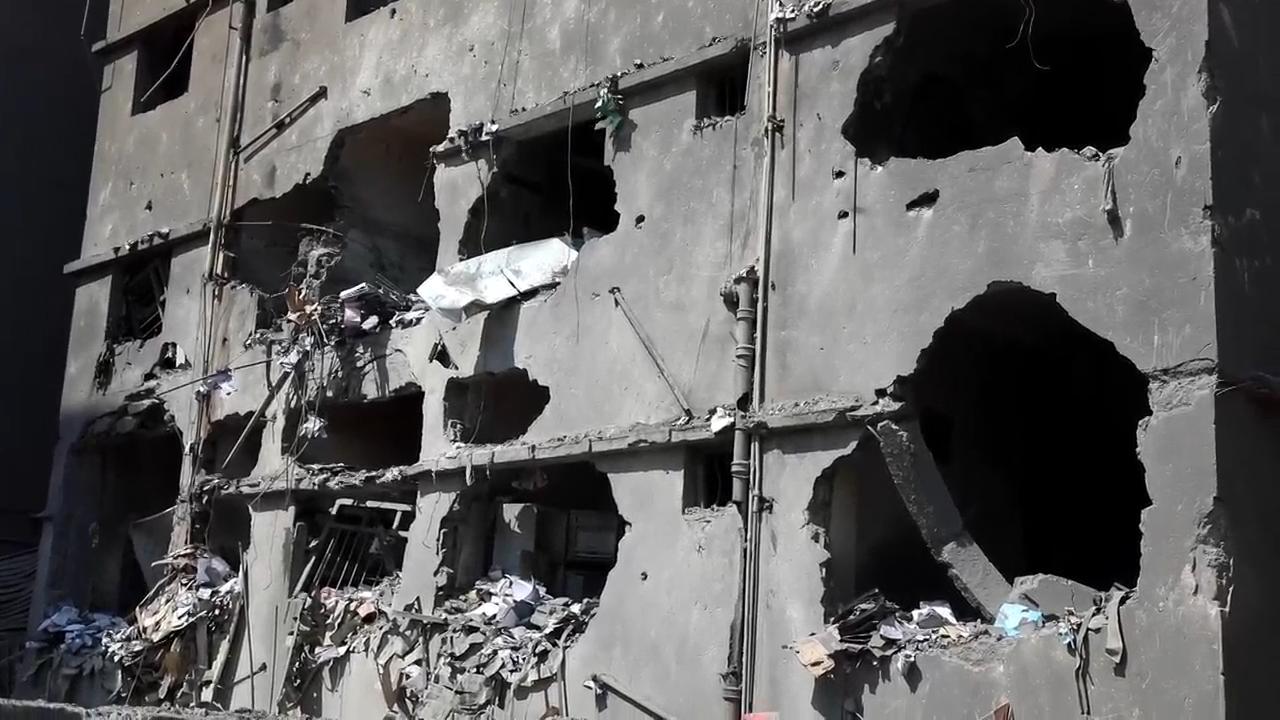 Homes damaged in neighborhood in Sanaa, Yemen after Israeli strikes
