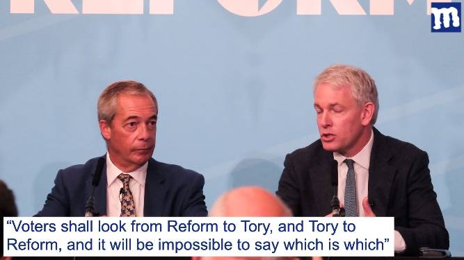 Once we are indistinguishable from the Tories the right is split forever, chuckles Farage