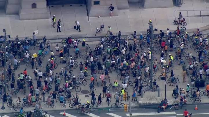 Bicyclists ride in protest to city’s plan for Spruce & Pine Streets